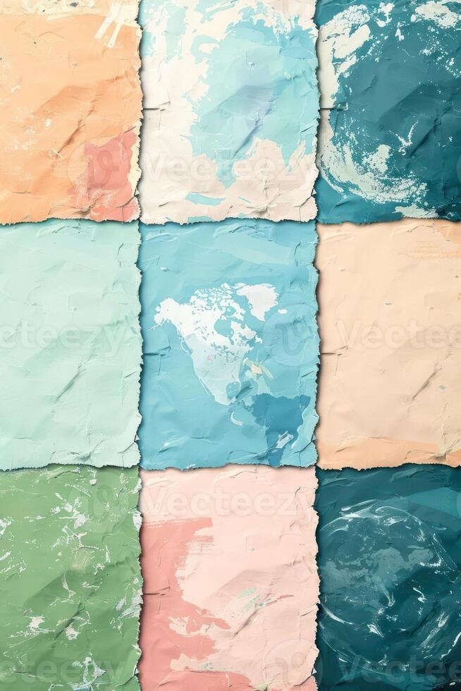 Colorful textured patches arranged in a grid, showcasing various pastel shades and patterns photo
