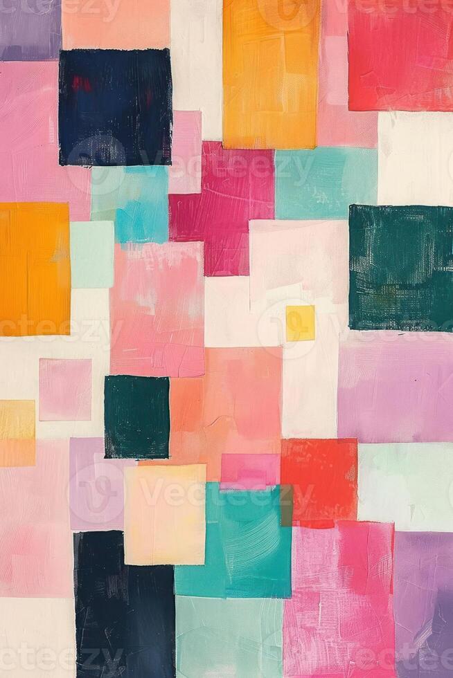Abstract colorful geometric shapes in a vibrant composition, creating a lively artistic atmosphere photo