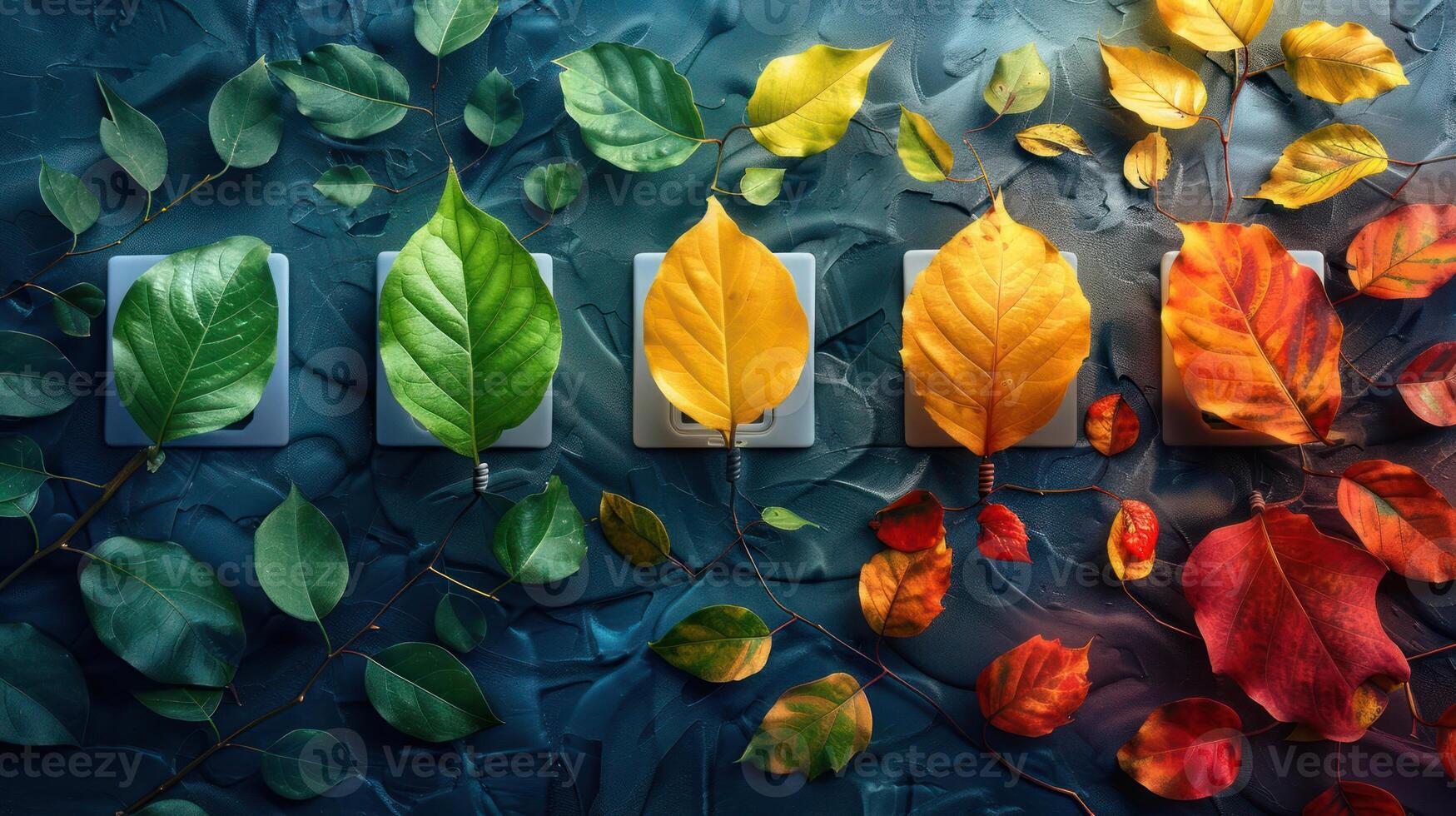 Colorful autumn leaves arranged artistically on textured background, showcasing seasonal change photo