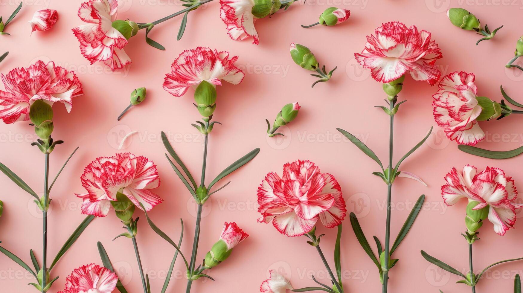 Beautiful arrangement of pink and white carnations on a pastel background, showcasing their vibrant colors photo