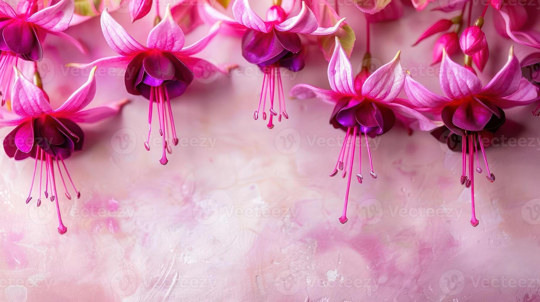 Vibrant pink and purple fuchsia flowers arranged elegantly on a soft pastel background photo