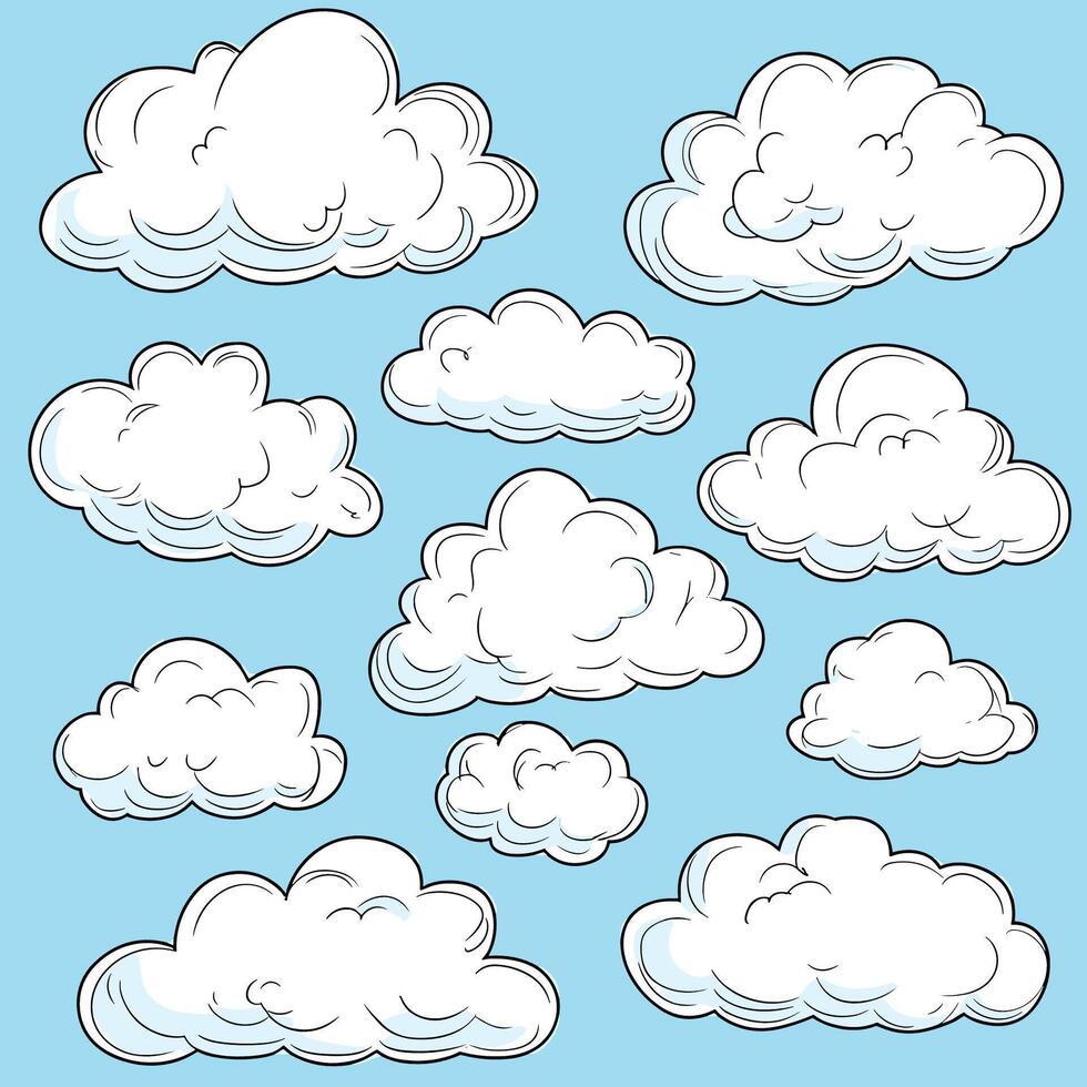 Cute Cartoon Clouds in Various Shapes and Expressions vector