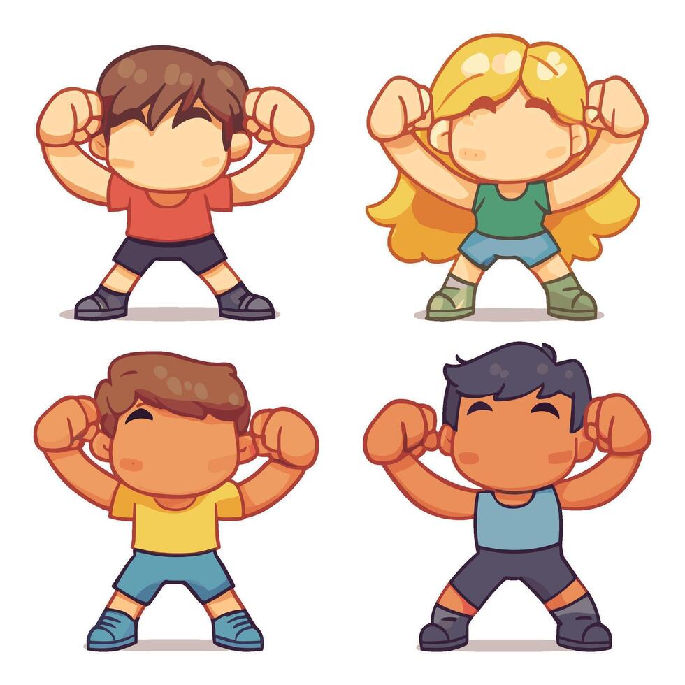 Cartoon Boys Flexing in Fun and Playful Poses vector