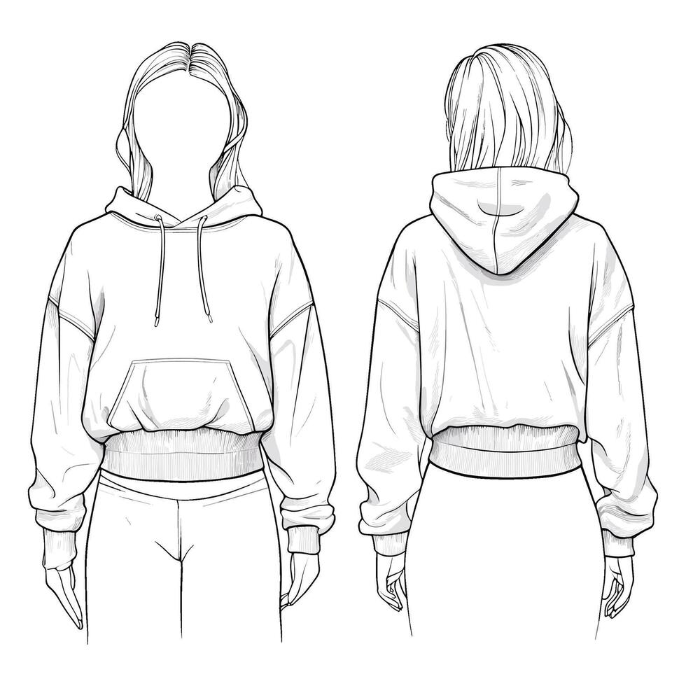 Line Drawing of Two Friends Standing with Hoodies vector