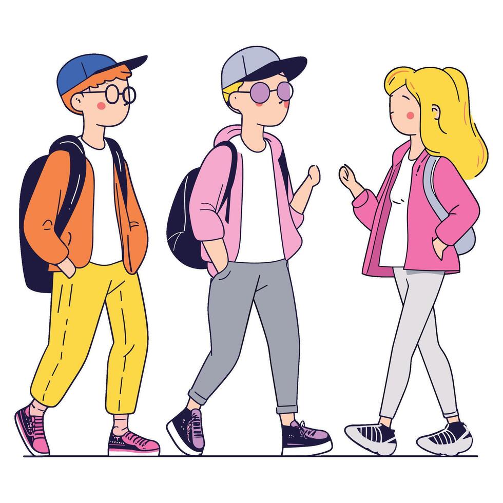 Teens with Backpacks in Casual Outfits vector