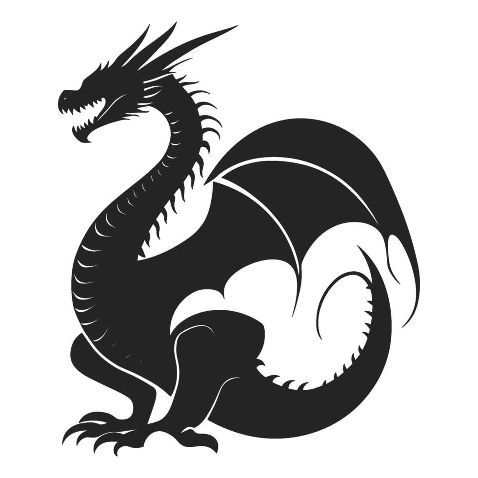 Black and White Dragon Silhouette in a Fierce Pose vector