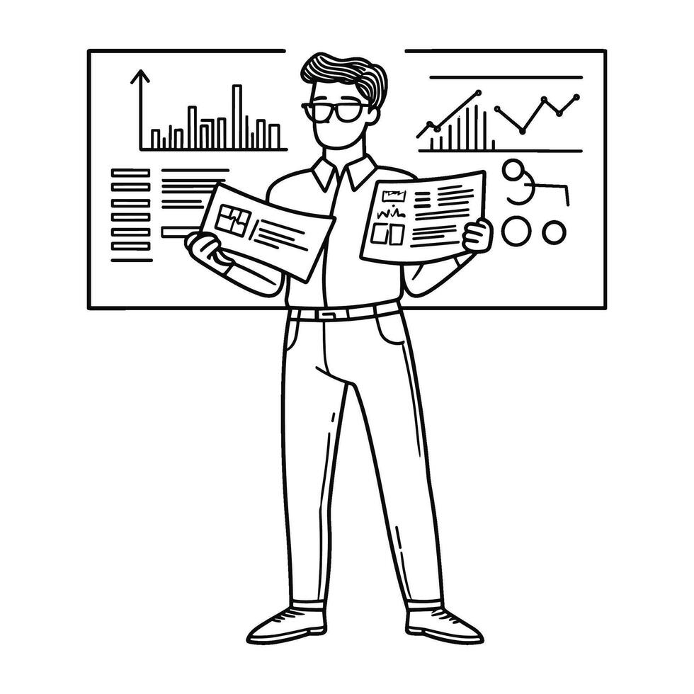 Businessman Giving Presentation with Data on Whiteboard vector