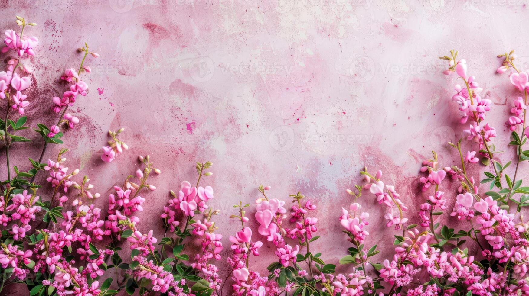 Beautiful arrangement of pink flowers on a soft pink background, perfect for spring themes photo