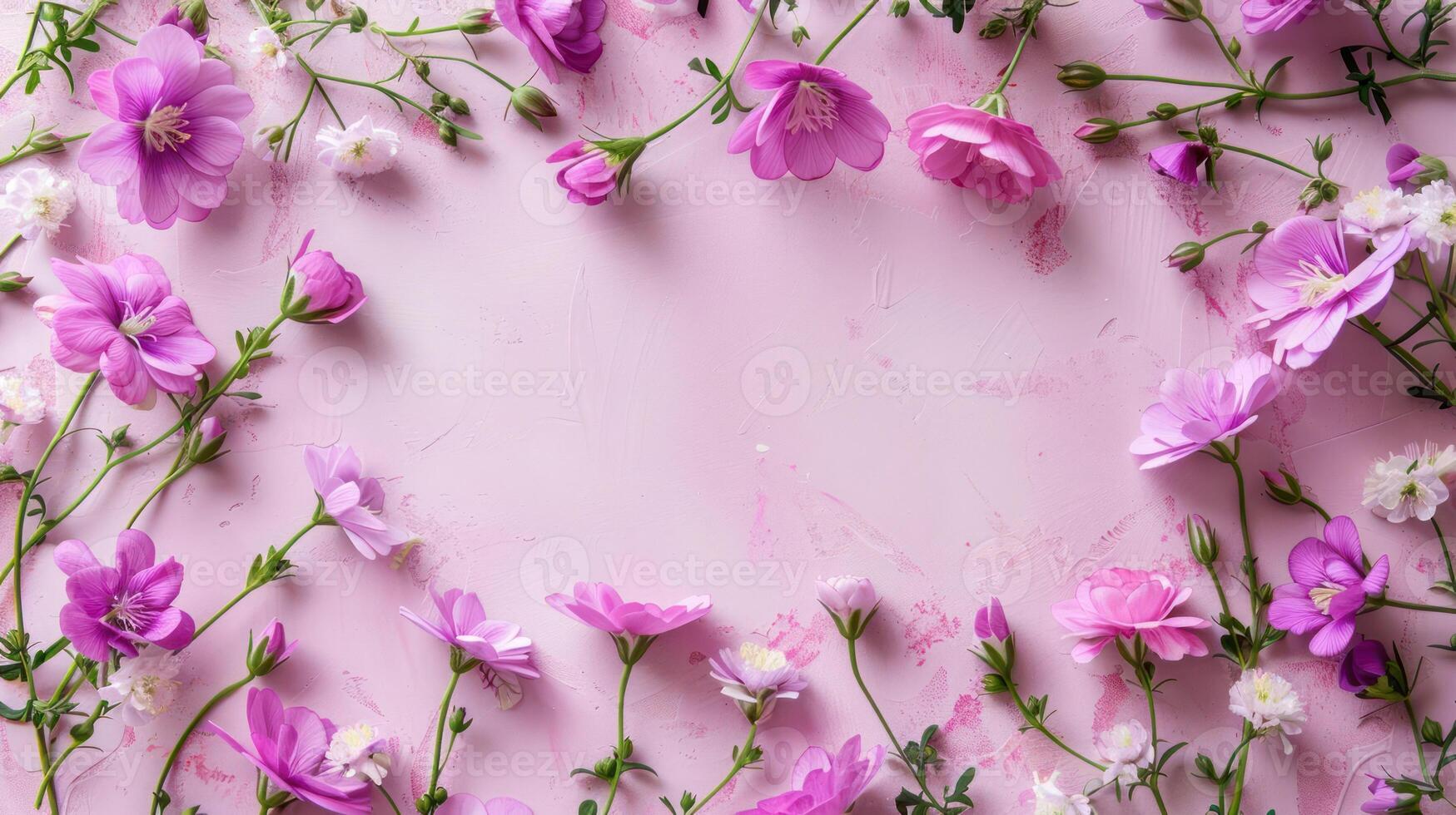 A vibrant arrangement of pink flowers on a soft pink background, perfect for spring celebrations photo