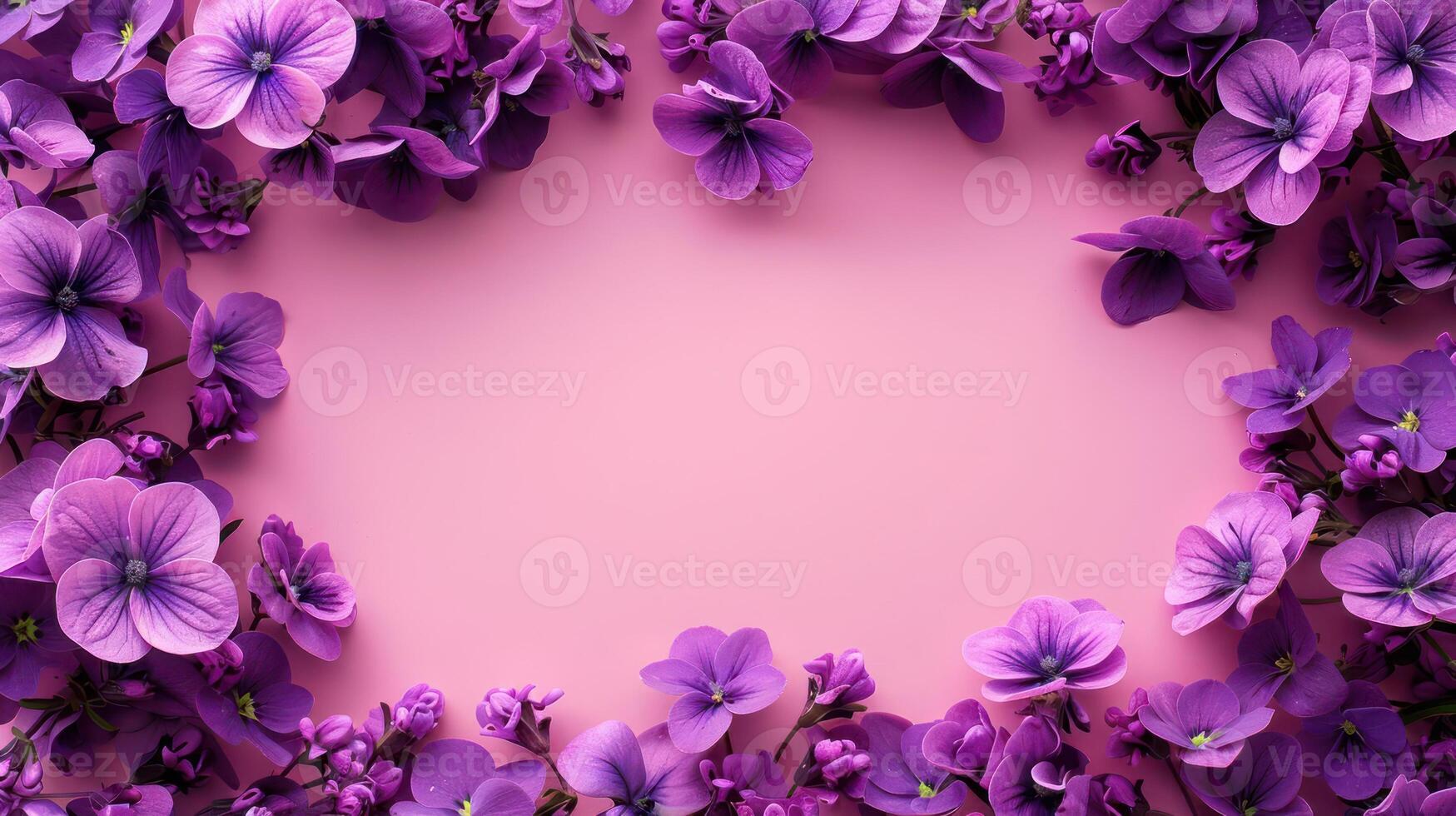 Vibrant purple flowers arranged beautifully on a soft pink background for decorative purposes photo