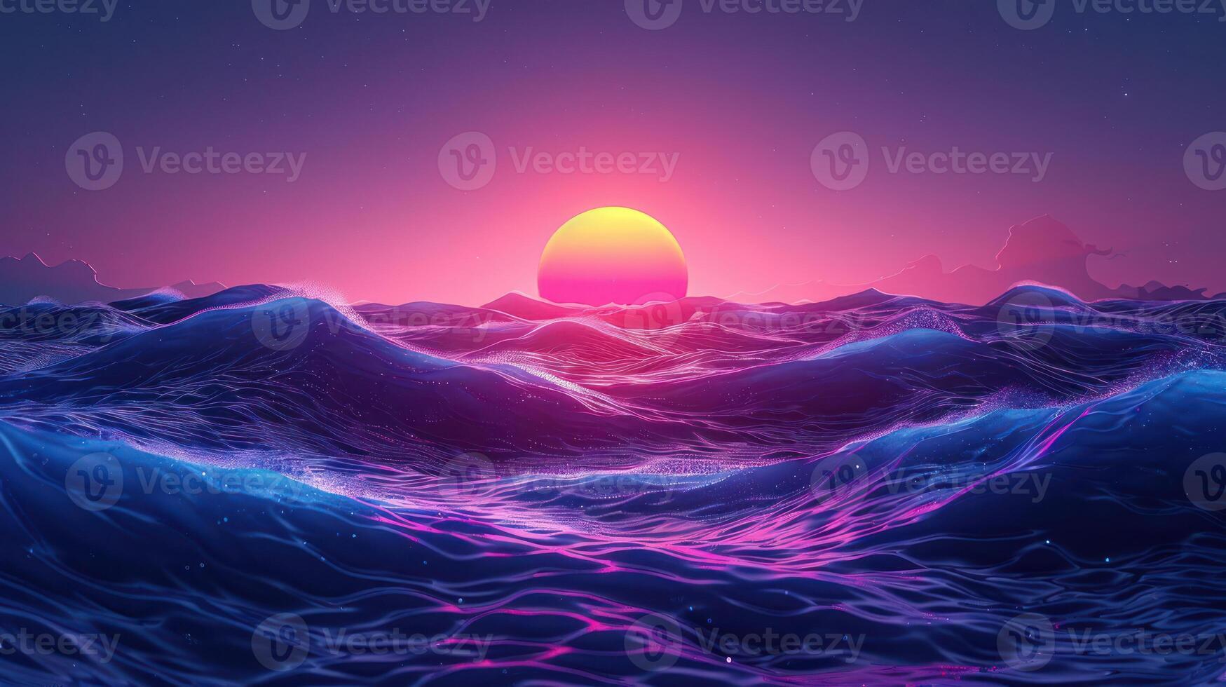 Vibrant sunset over ocean waves, showcasing colorful sky and serene water movement photo