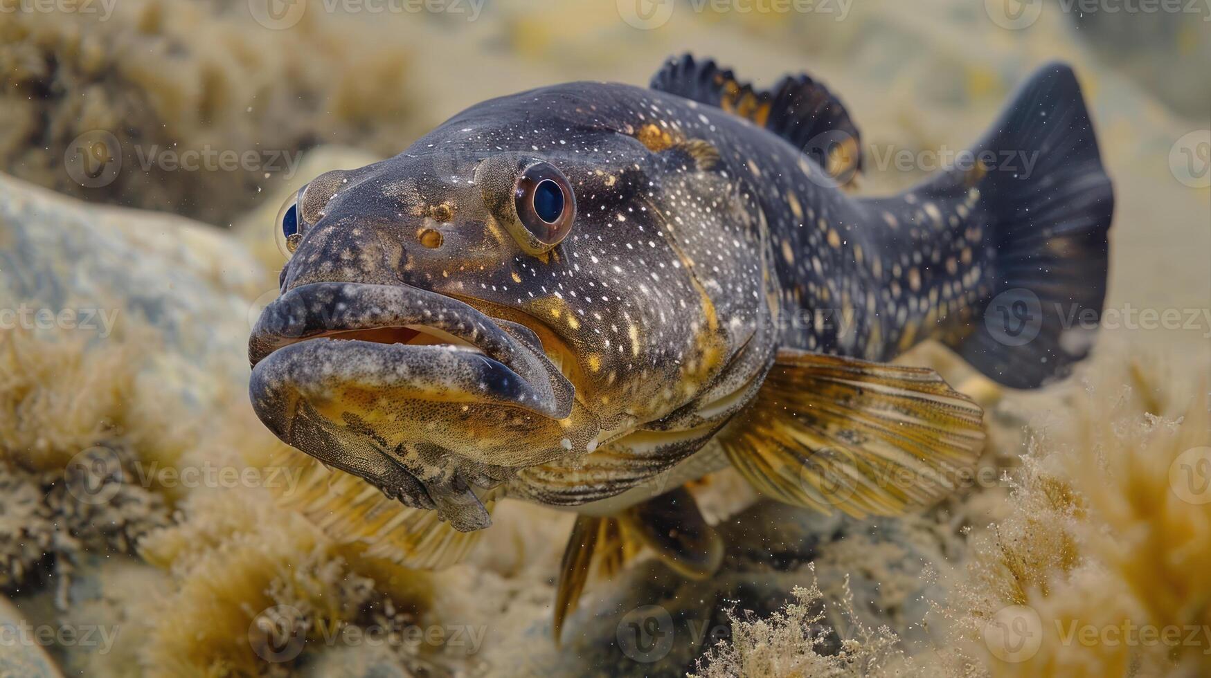Close-up of a vibrant underwater fish swimming near soft corals in a serene ocean environment photo