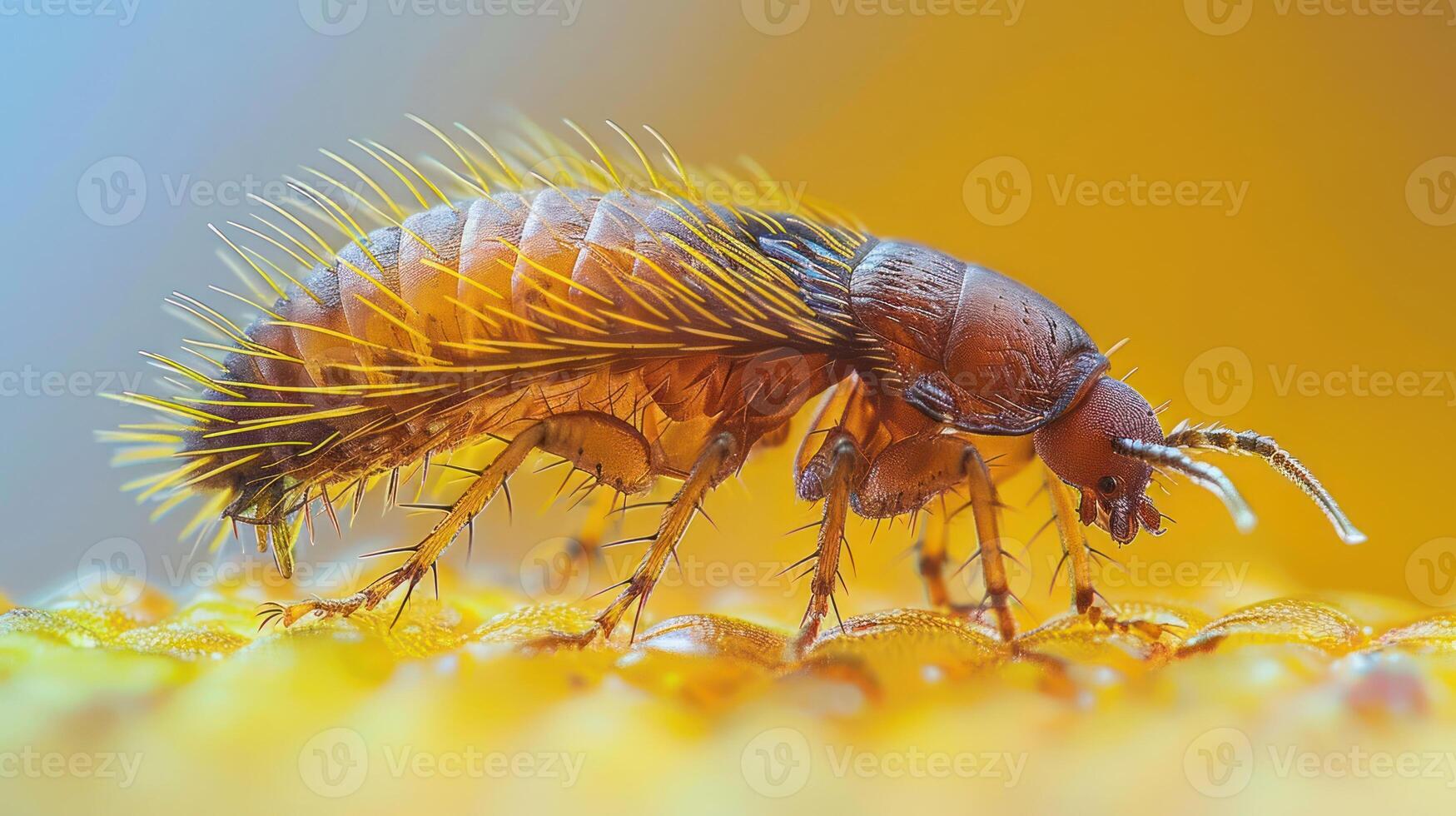 Close-up of a flea showcasing intricate details and textures against a vibrant background photo