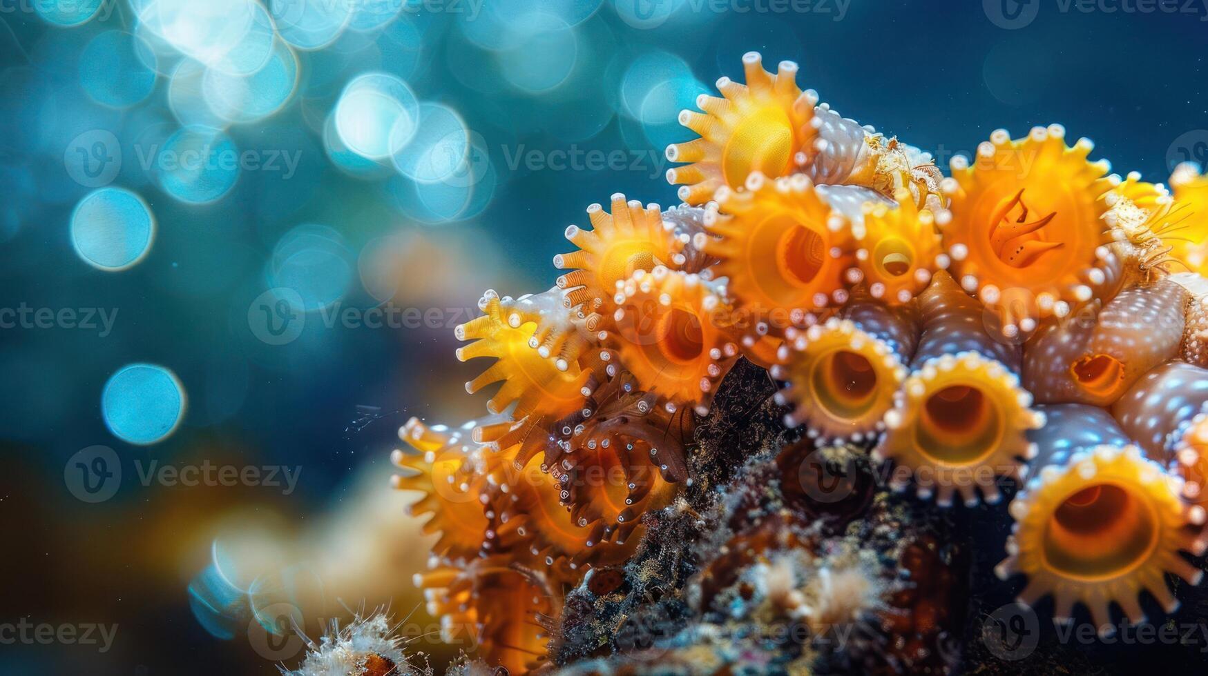 Vibrant underwater scene showcasing colorful coral formations with shimmering light effects photo