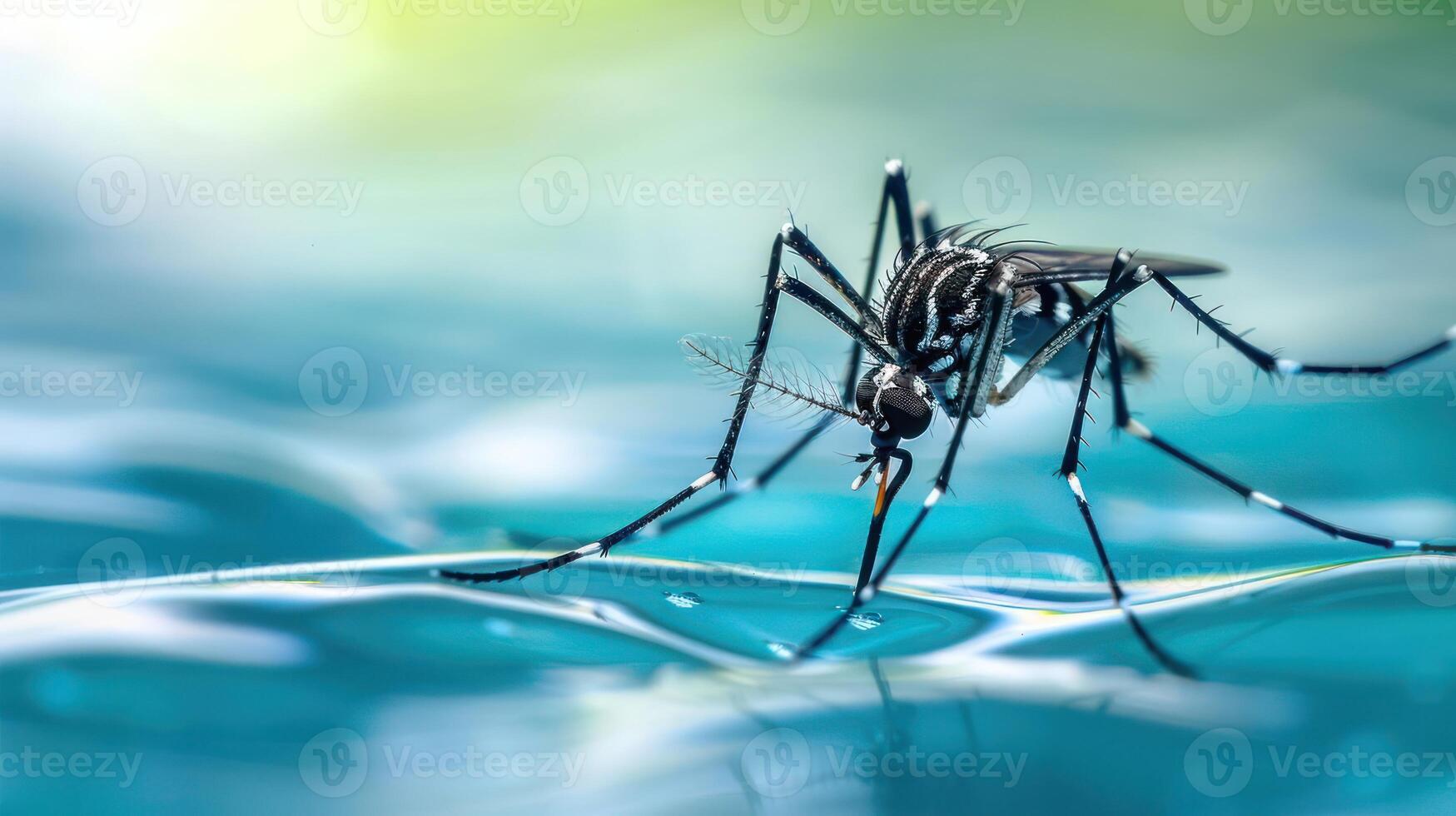 Close-up of a mosquito on shimmering water surface, showcasing nature's intricate details photo