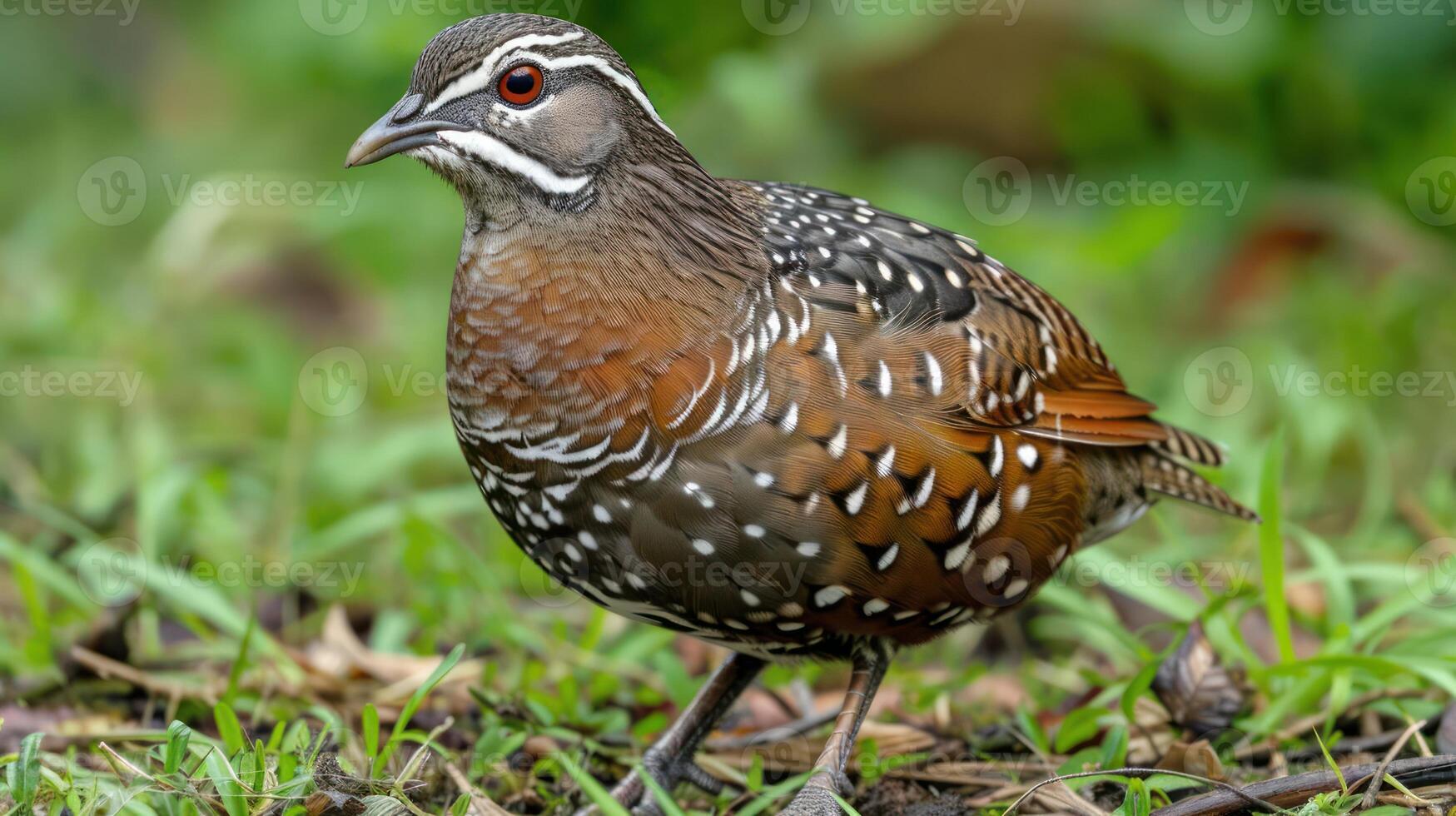 Colorful bird standing on green grass, showcasing vibrant feathers in a natural habitat photo