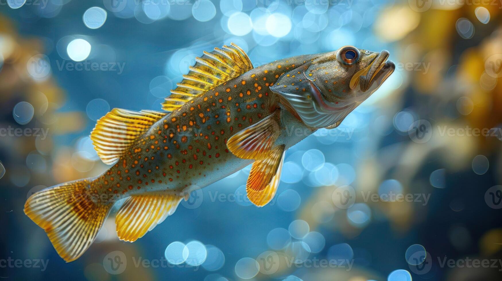 Colorful fish swimming gracefully through a vibrant underwater scene with shimmering light effects photo