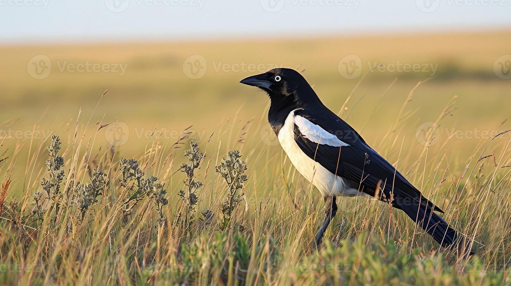 A solitary bird stands gracefully in a sunlit grassy field, showcasing nature's beauty photo