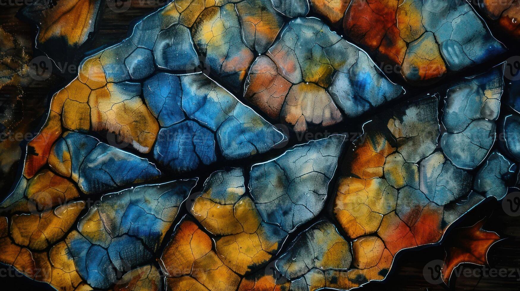 Vibrant close-up of colorful leaf patterns with intricate textures and natural artistry photo