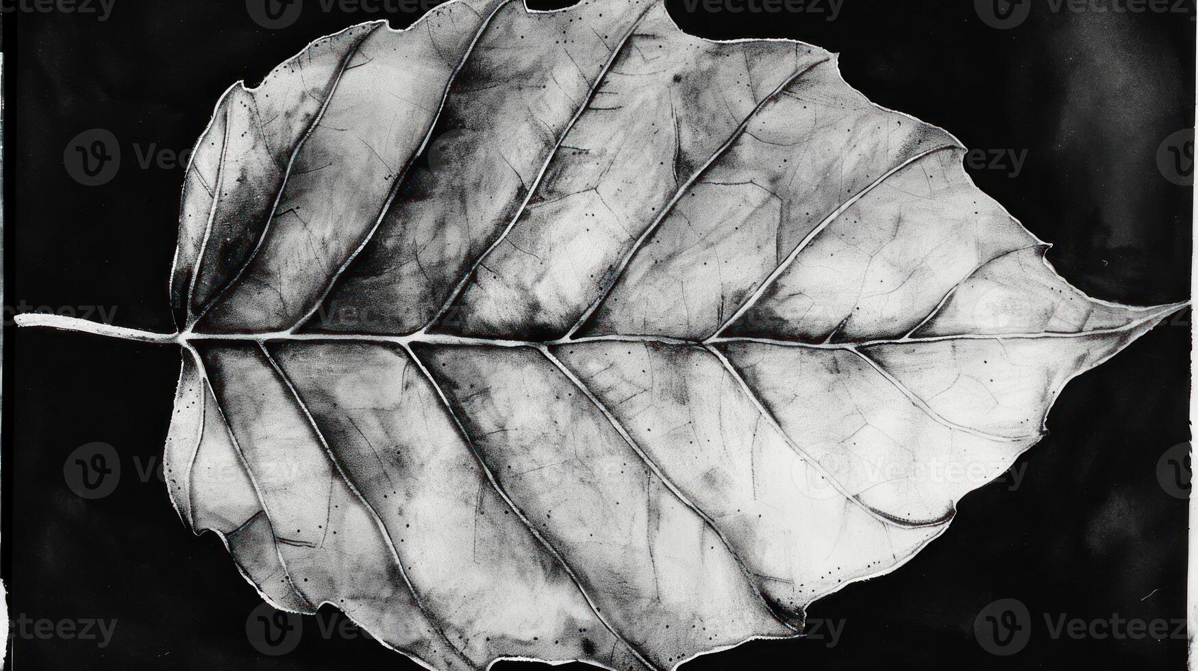 Detailed monochrome depiction of a large leaf showcasing intricate vein patterns and textures photo