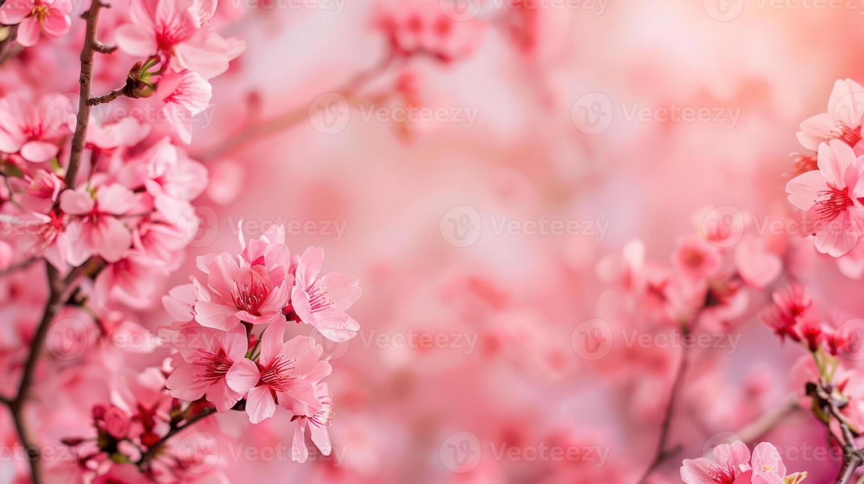 Vibrant pink cherry blossoms in full bloom, creating a serene atmosphere in springtime photo