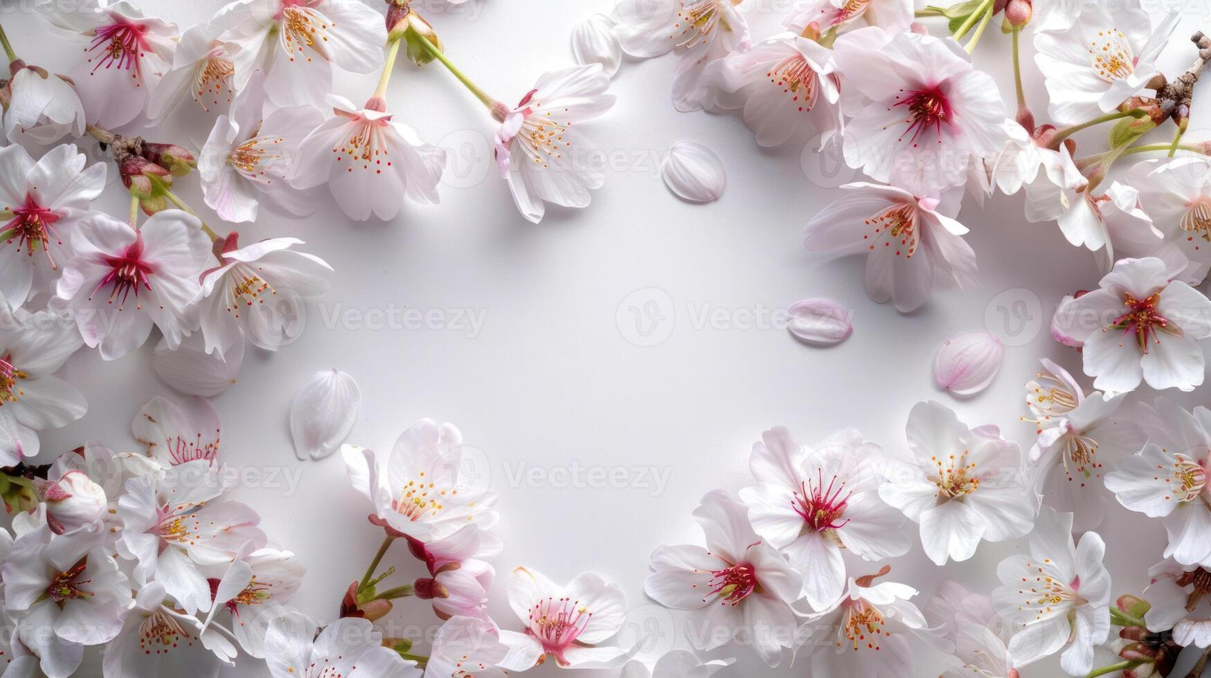 Delicate cherry blossoms arranged beautifully on a white background, perfect for spring-themed designs photo