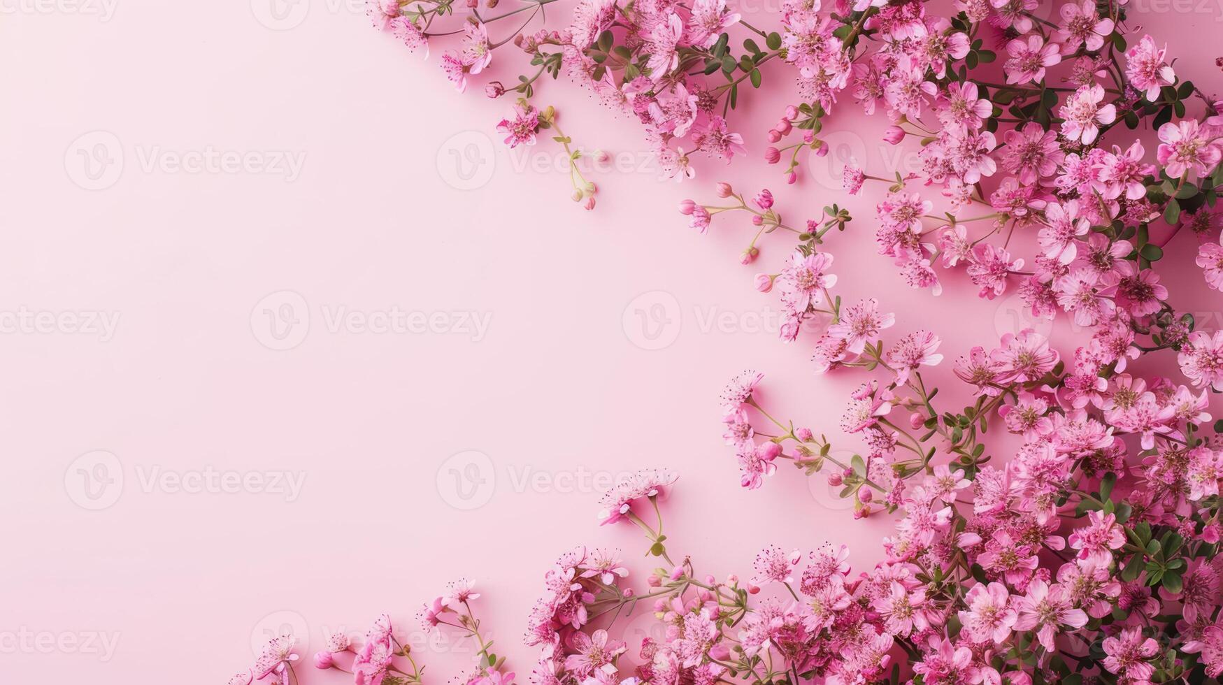 Delicate pink cherry blossom branches elegantly arranged on a soft pink background, creating a serene atmosphere photo