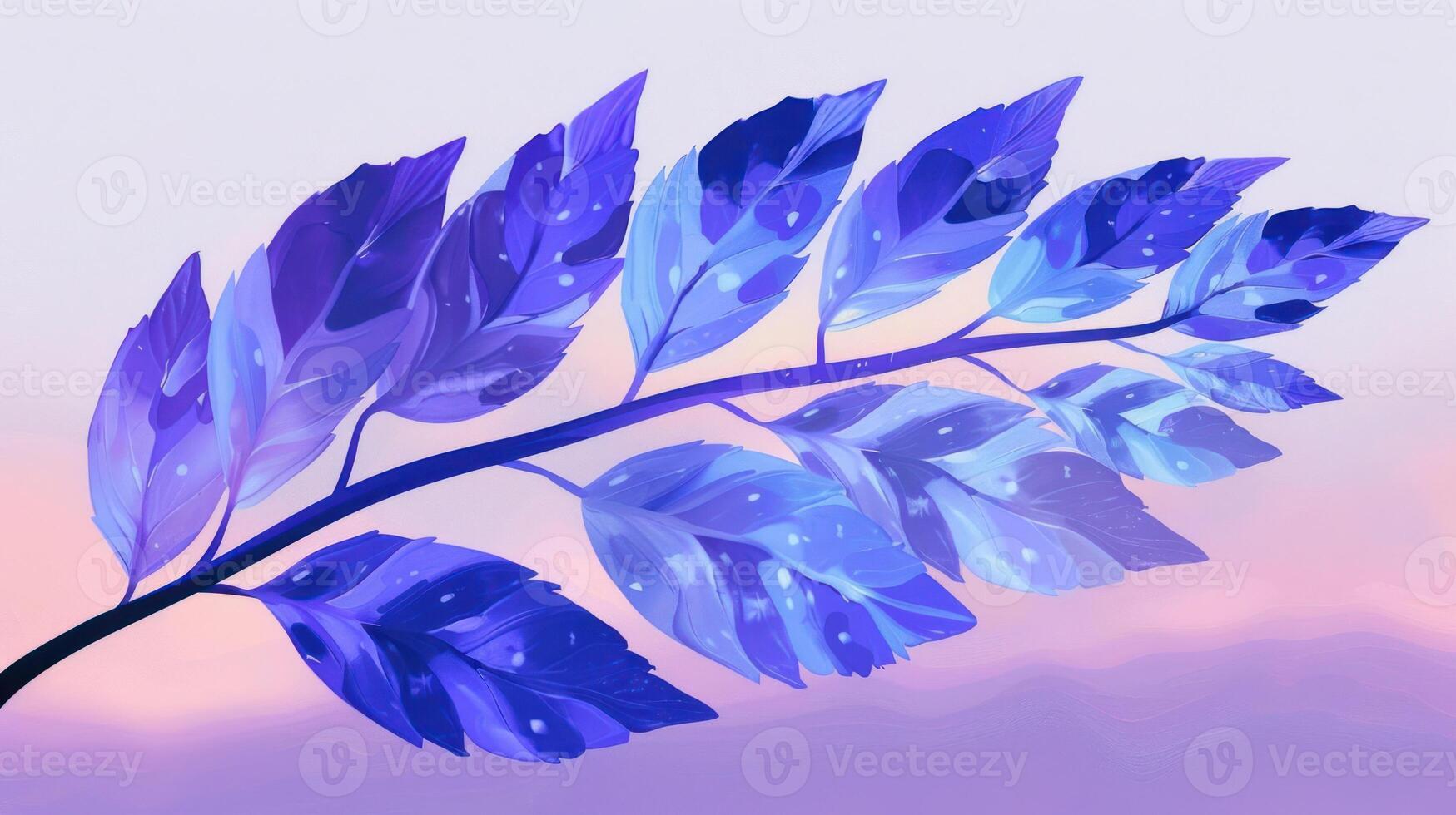 Vibrant abstract leaf branch with gradient colors against a soft pastel background photo