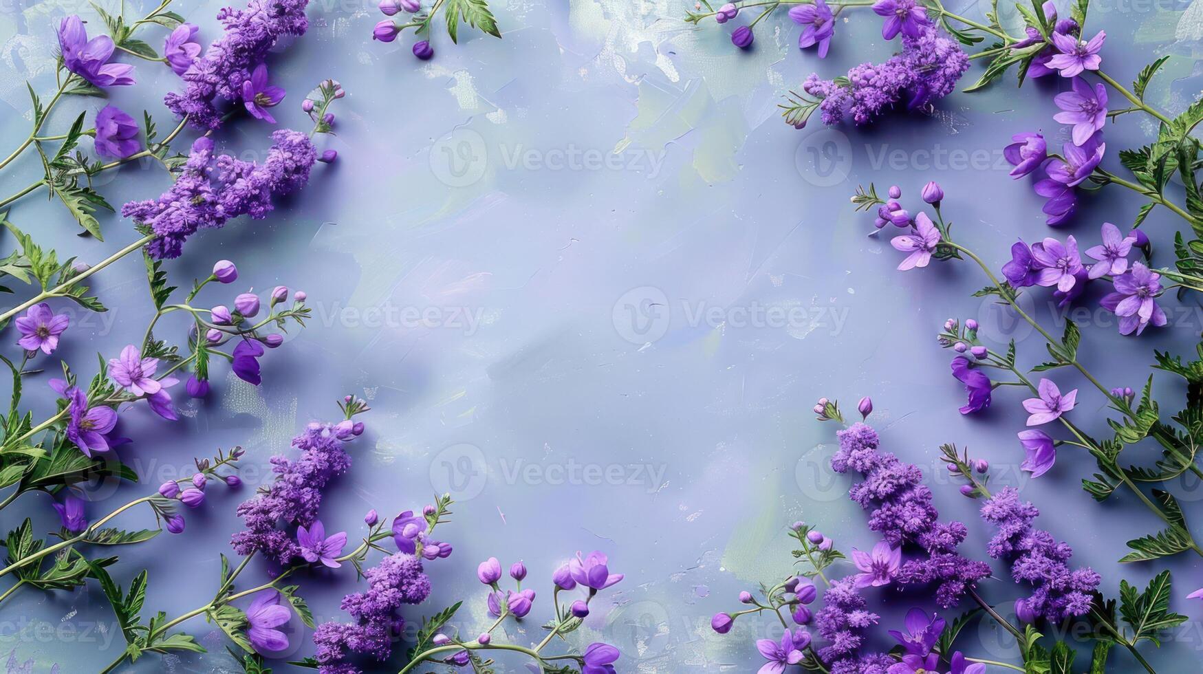 A vibrant arrangement of purple flowers on a soft pastel background, ideal for floral designs photo