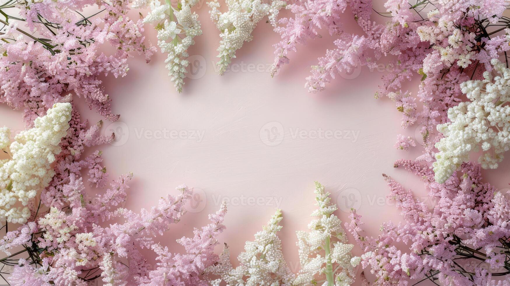 A beautiful arrangement of pink and white flowers on a soft pink background, perfect for invitations photo