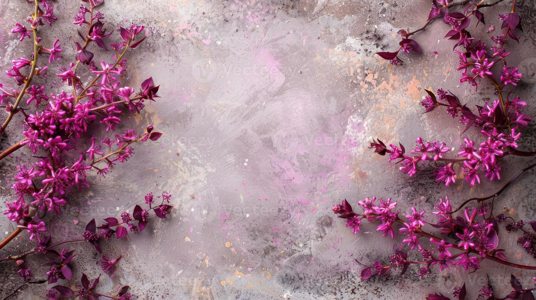 Vibrant pink flowers arranged artistically on a textured surface with soft pastel colors in the background photo