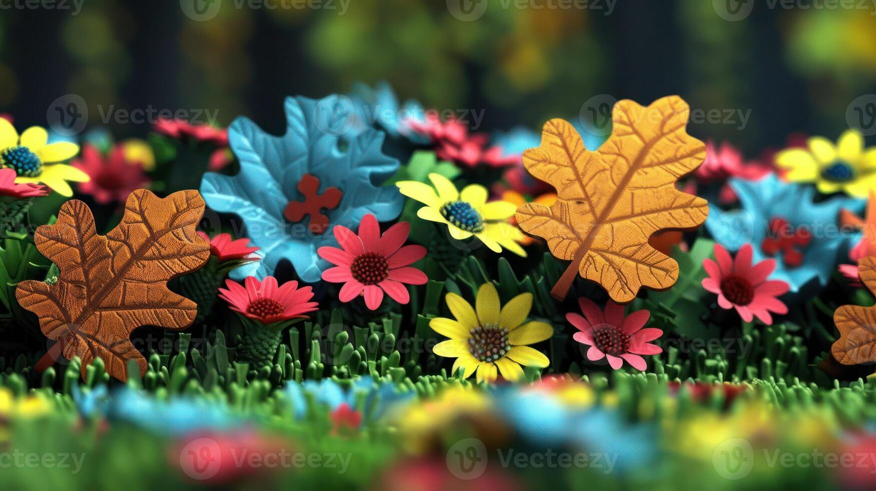 Vibrant and Colorful Floral Arrangement in a Lush Garden Setting with Leaves and Flowers photo