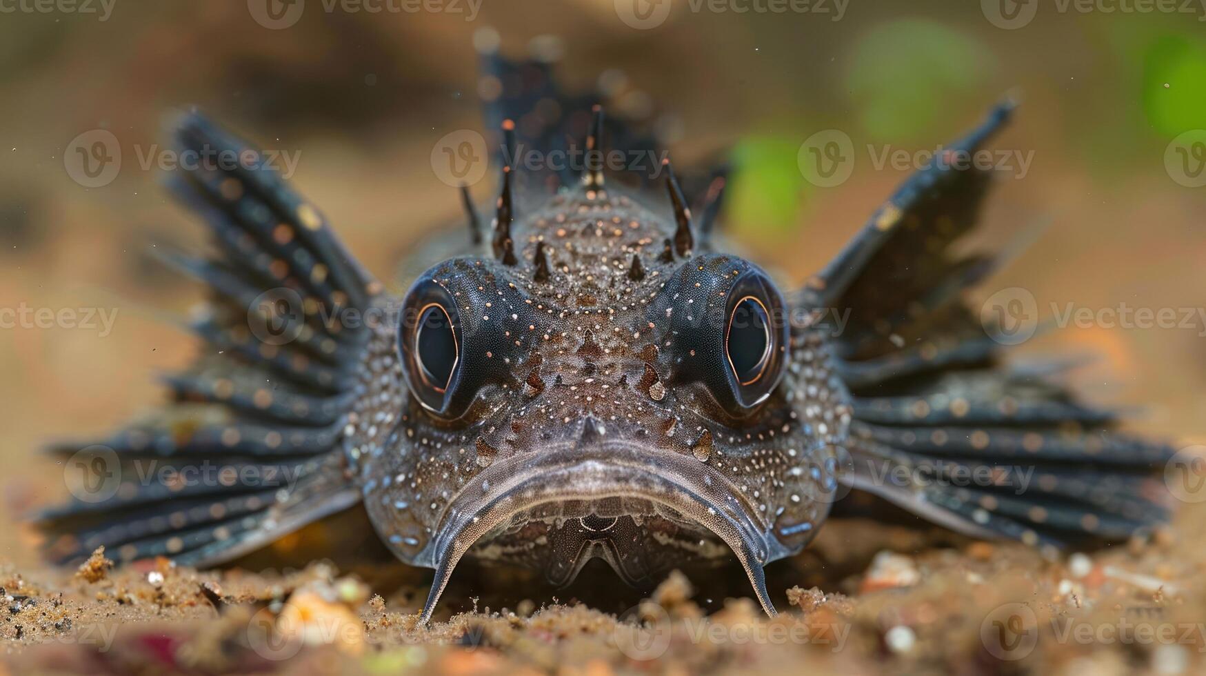 Close-up of a unique underwater fish displaying intricate patterns and textures in its habitat photo