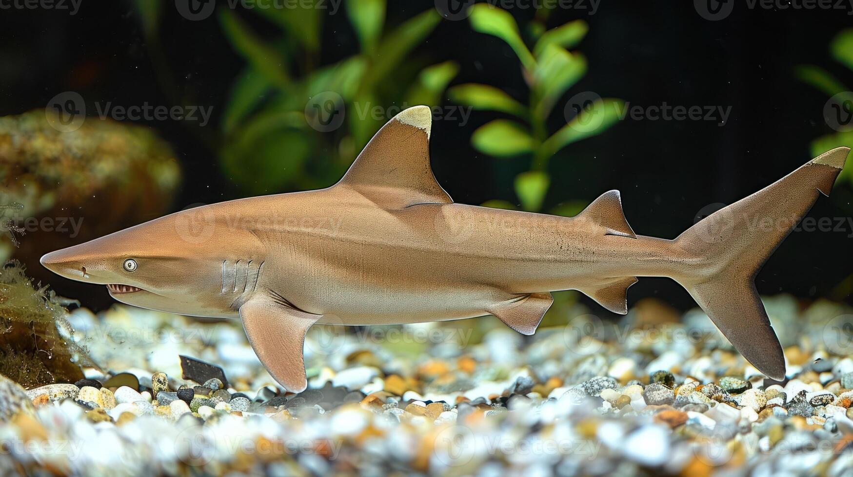 Realistic depiction of a shark swimming gracefully in a vibrant underwater environment photo