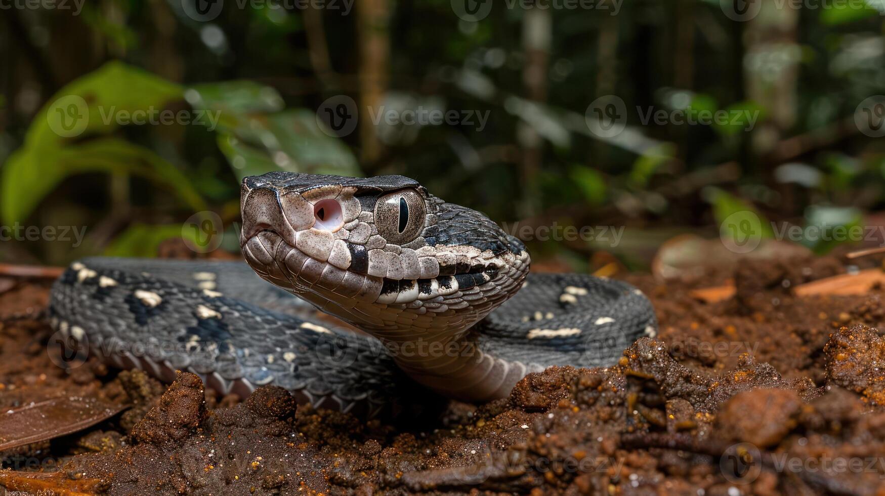Close-up of a snake in a lush rainforest, showcasing its unique features and habitat photo