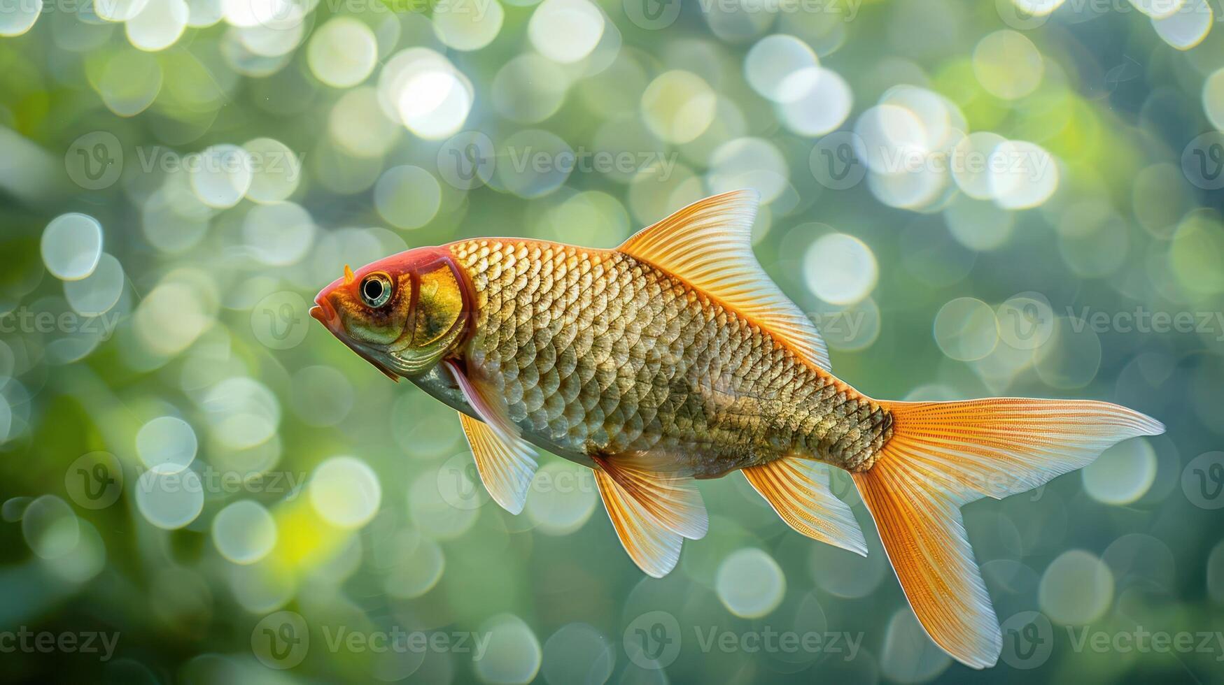 Vibrant goldfish swimming gracefully in a serene aquatic environment with soft bokeh background photo