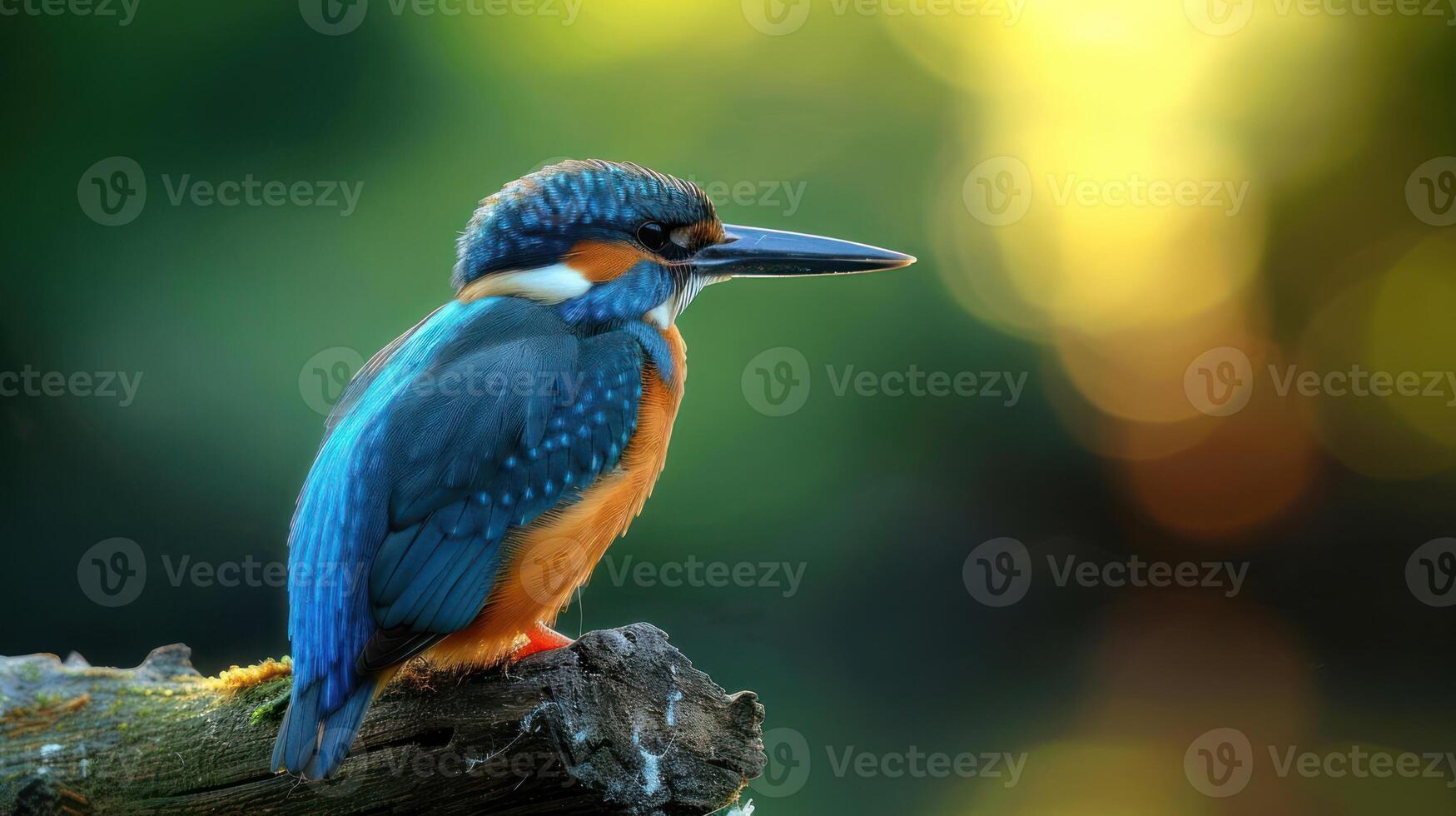 Vibrant kingfisher perched on a branch, surrounded by a soft, blurred natural background photo