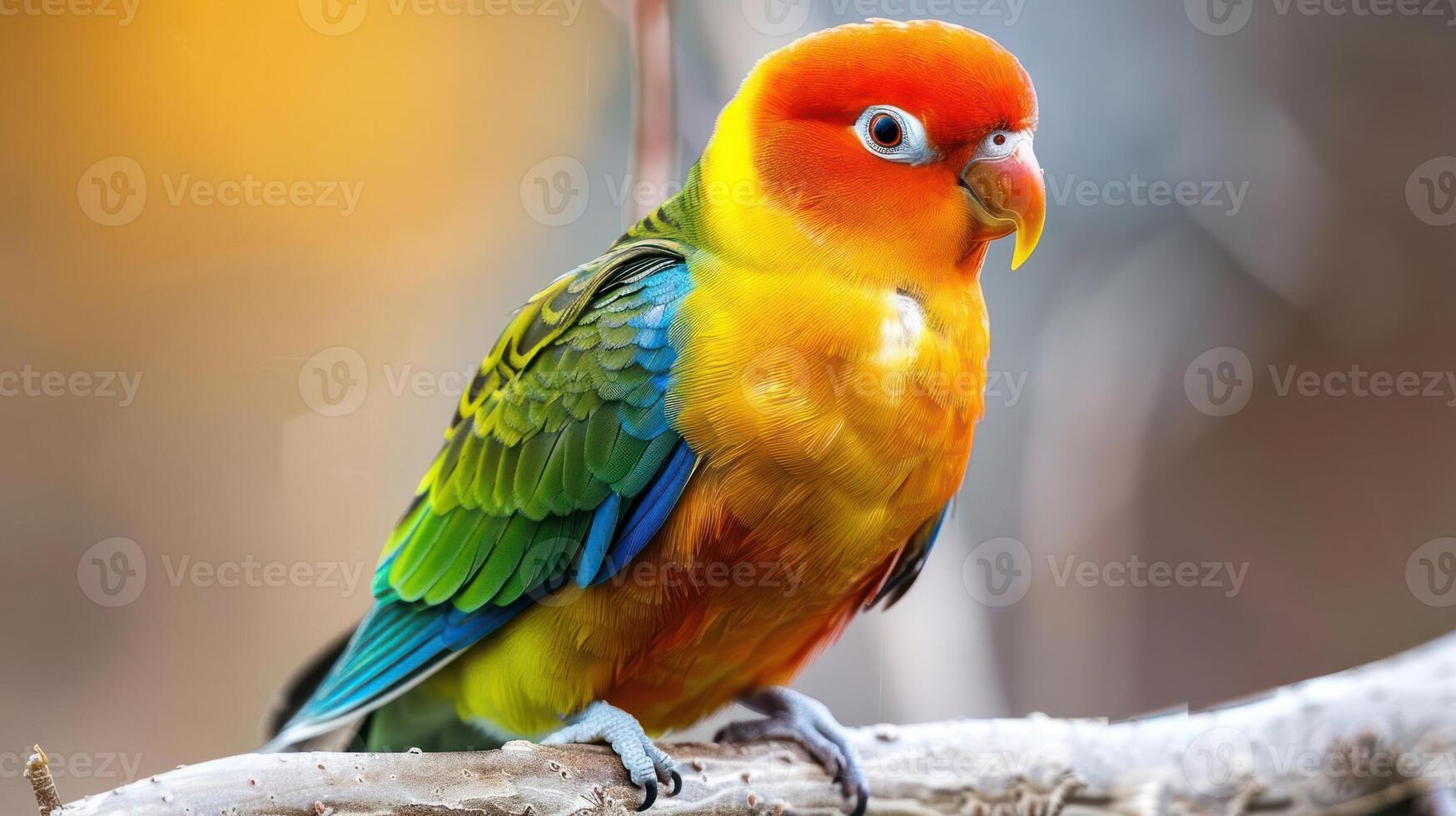 Vibrant parrot perched on a branch with a colorful background in a natural setting photo