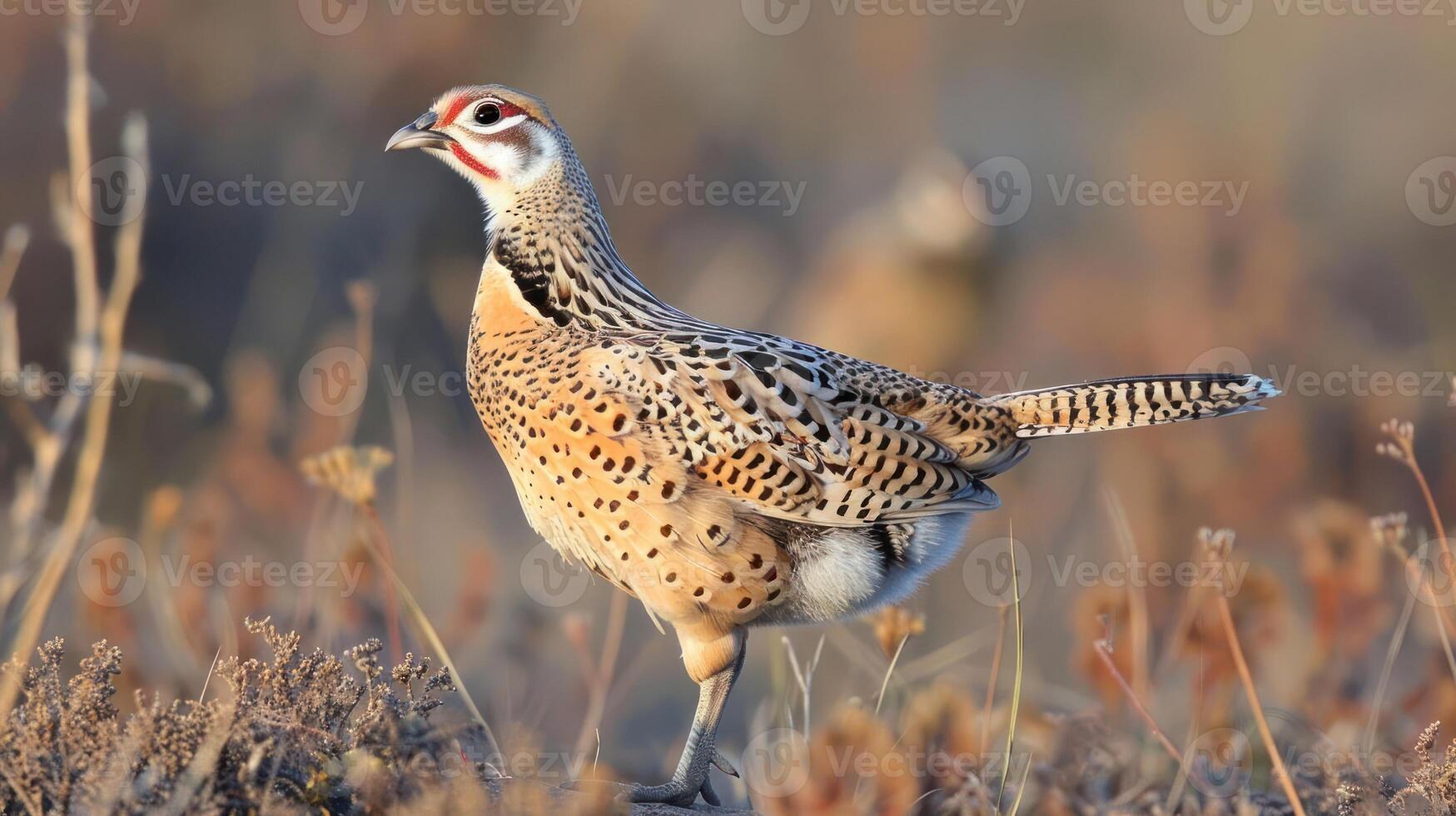 Colorful bird standing gracefully in a natural habitat, showcasing vibrant plumage and soft sunlight photo