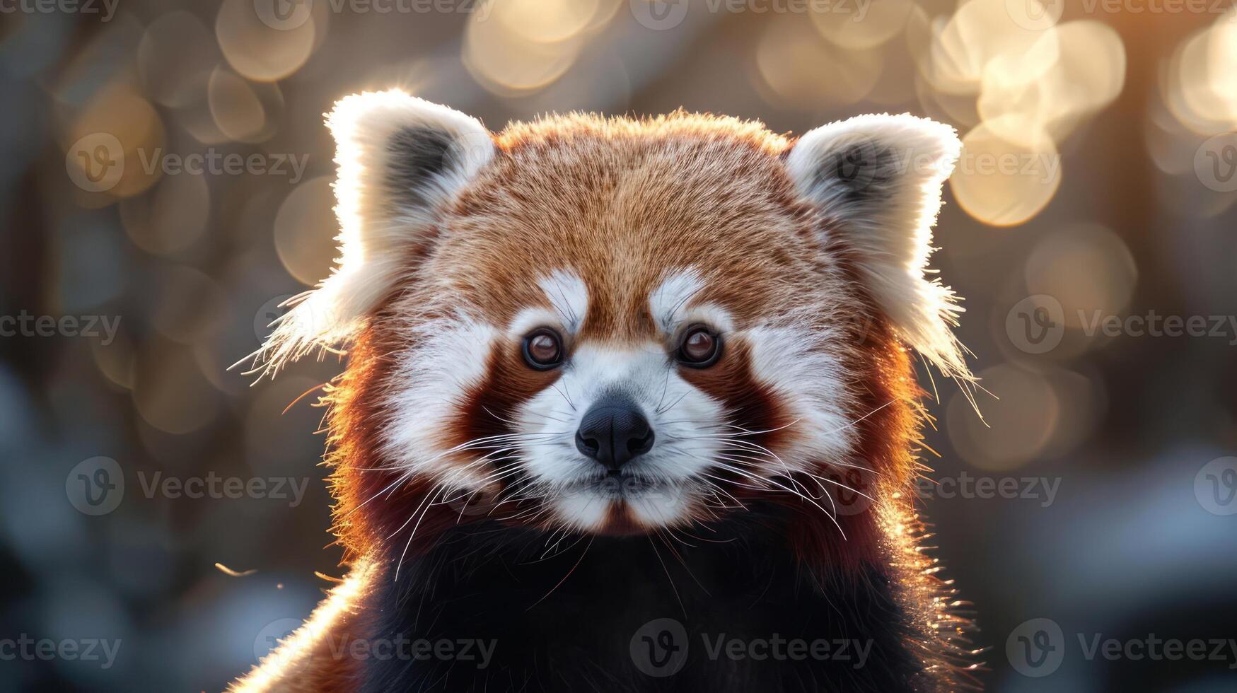 Close-up portrait of a red panda with a soft bokeh background in a natural habitat photo