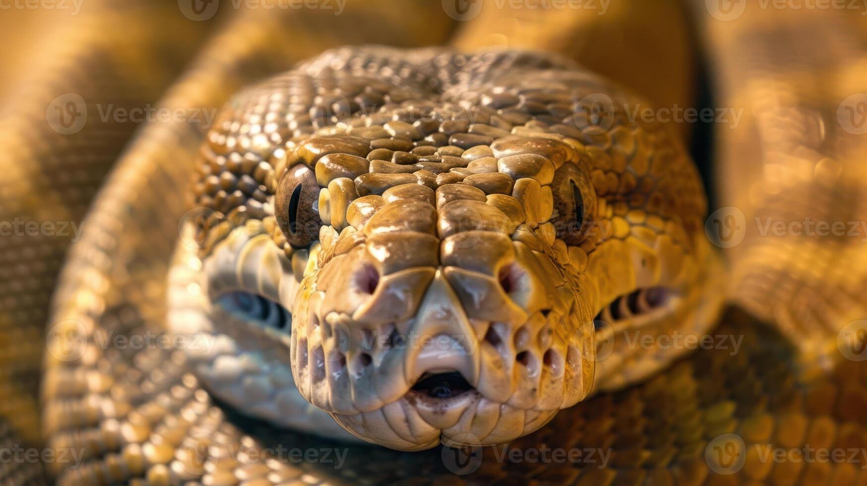 Close-up of a vibrant snake resting on a warm surface, showcasing intricate scales and textures photo