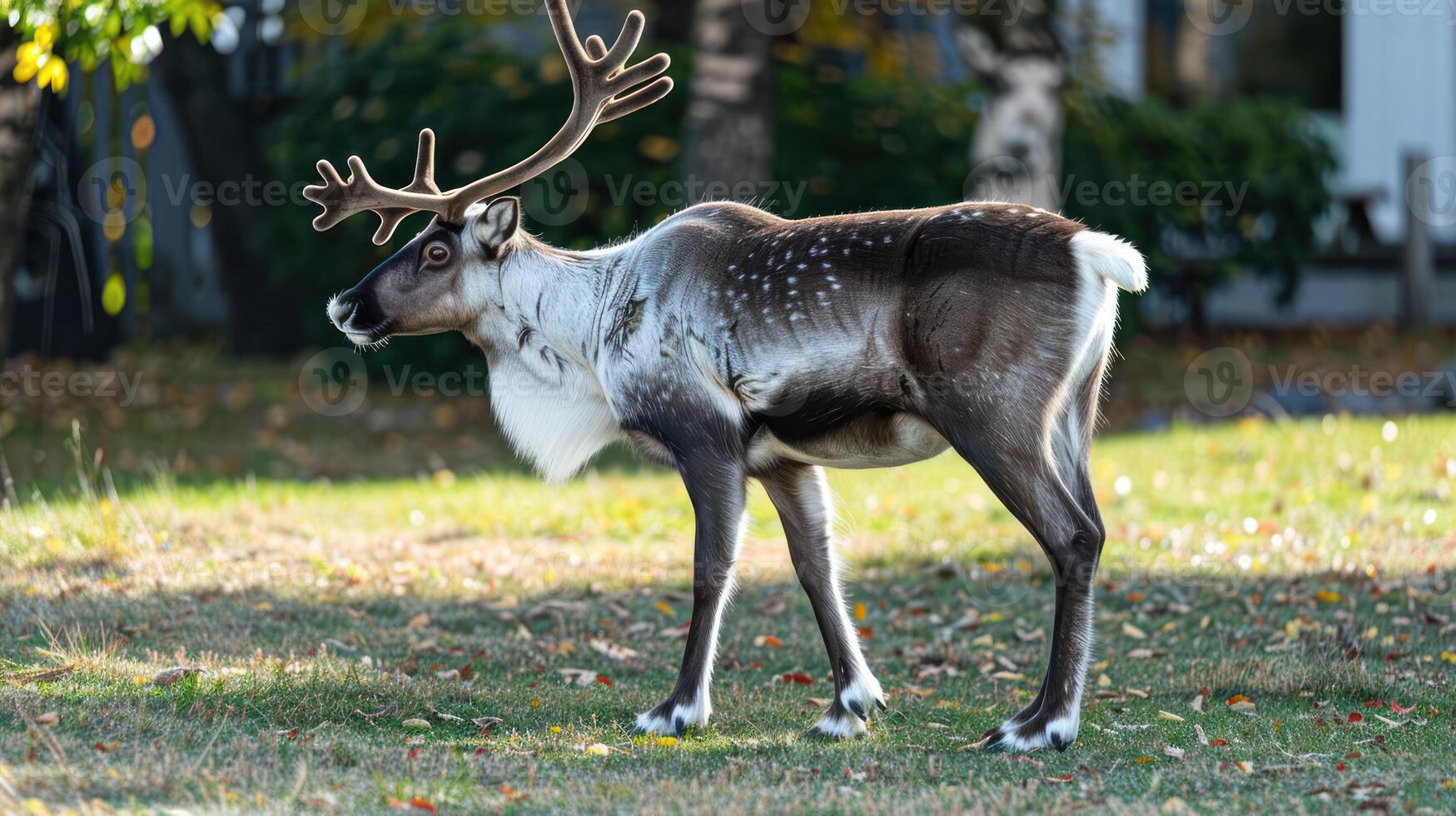 Majestic reindeer standing gracefully in a vibrant autumn landscape with colorful foliage photo