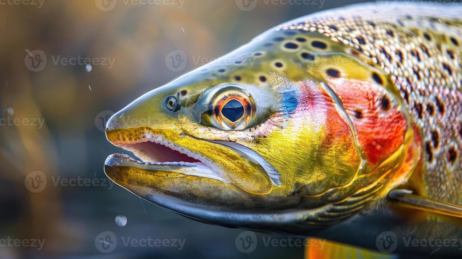 Close-up of a vibrant trout swimming in clear water, showcasing its colorful scales and serene environment photo