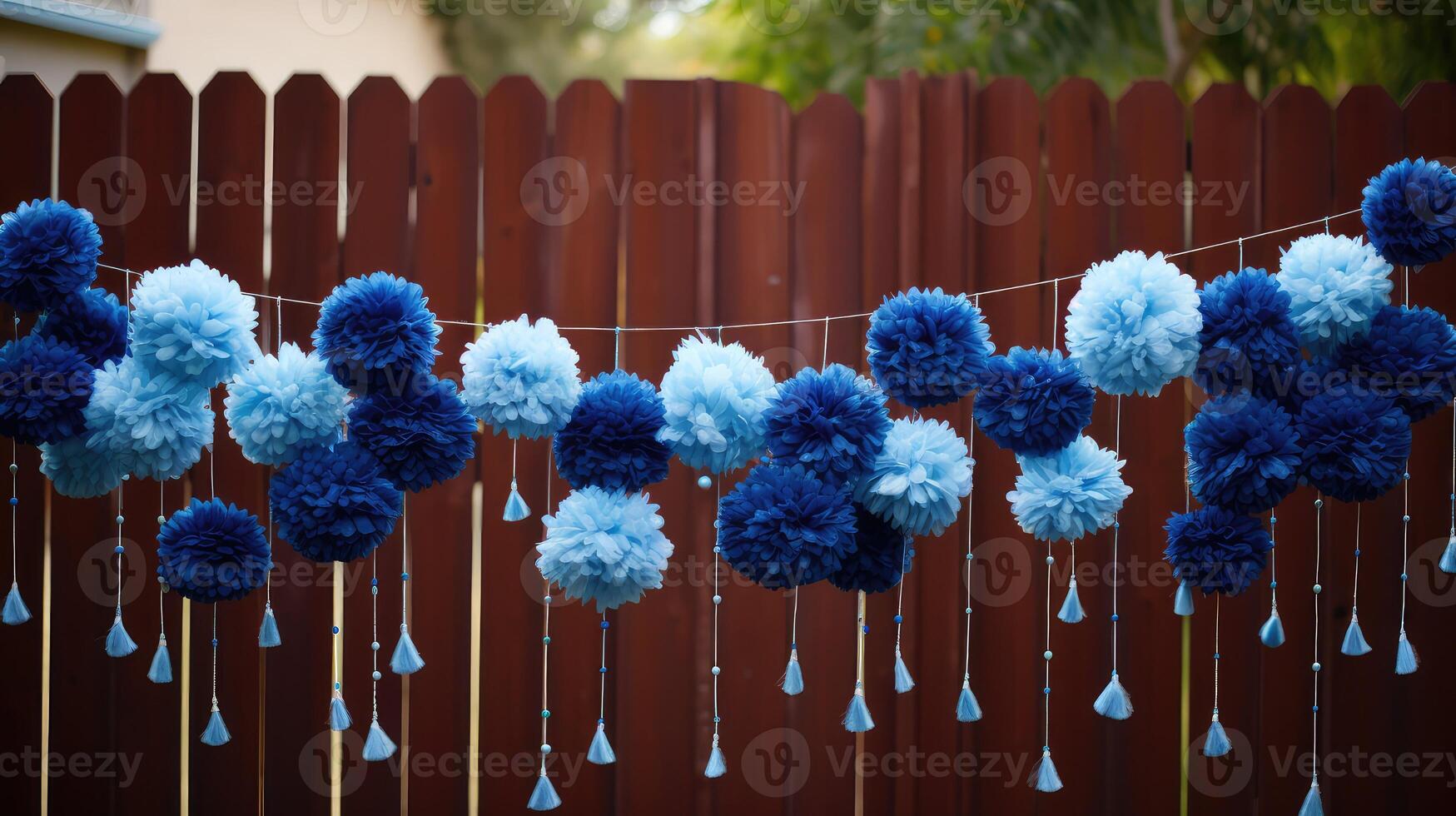 garland blue pom poms photo