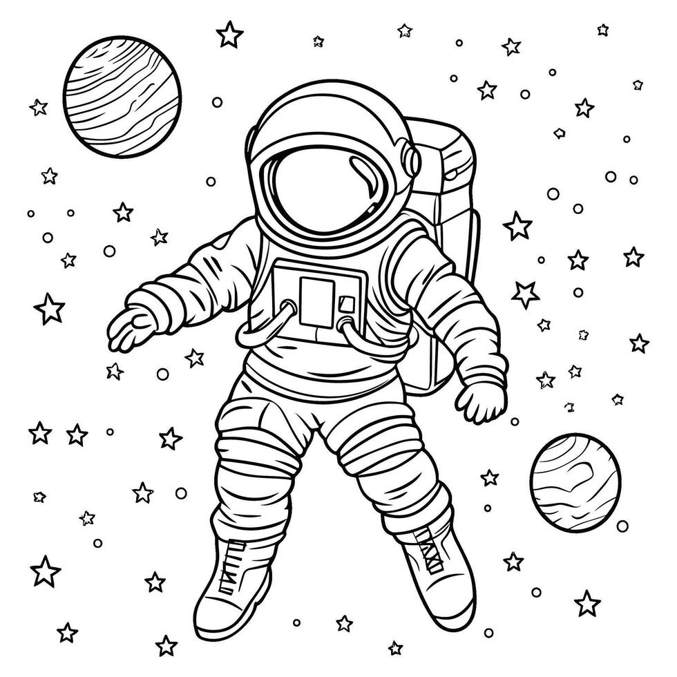 Cartoon Astronaut in a Starry Space Environment vector