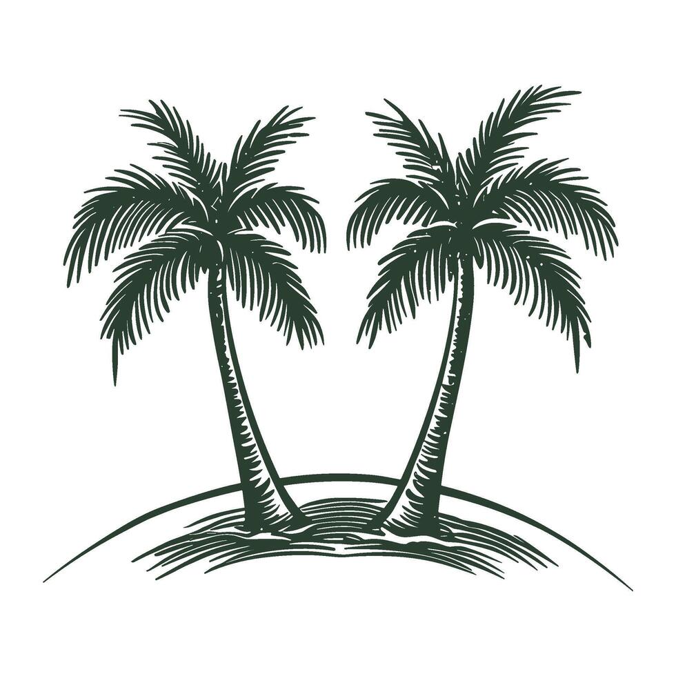 Two Palm Trees on a Small Tropical Island with Calm Waters vector