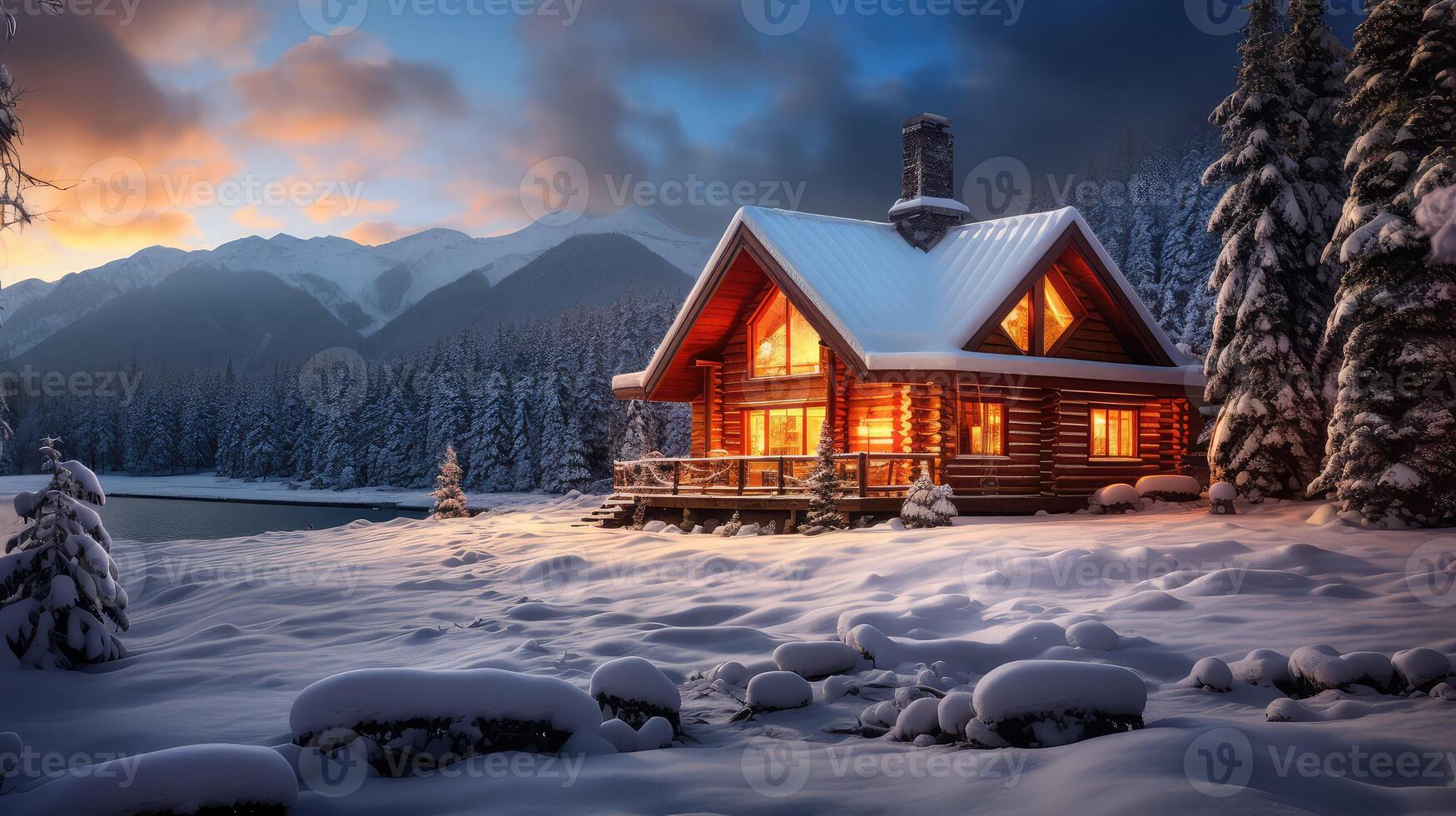 fireplace wood and snow photo