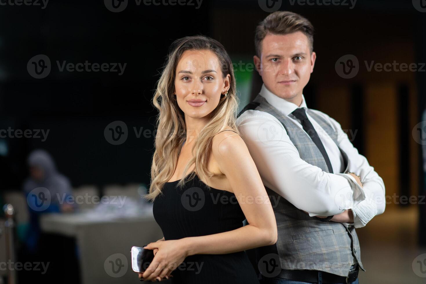 Confident Business Duo Radiating Elegance and Professional Charm. photo
