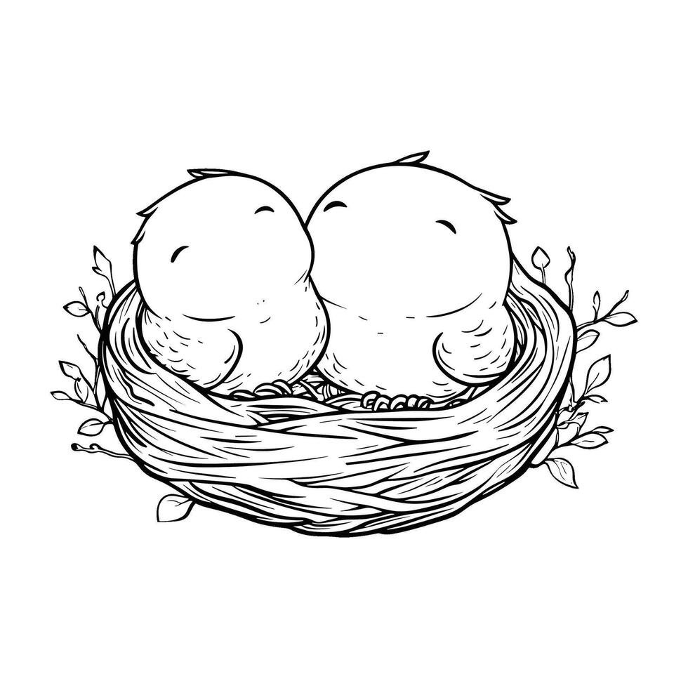 Detailed Sketch of a Bird Nest with Eggs vector