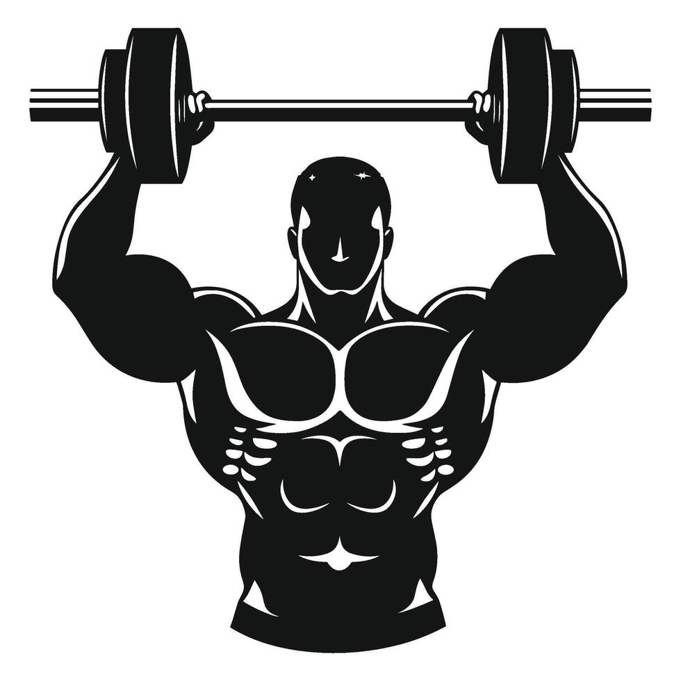 Male Bodybuilder Silhouette Lifting a Barbell Overhead vector